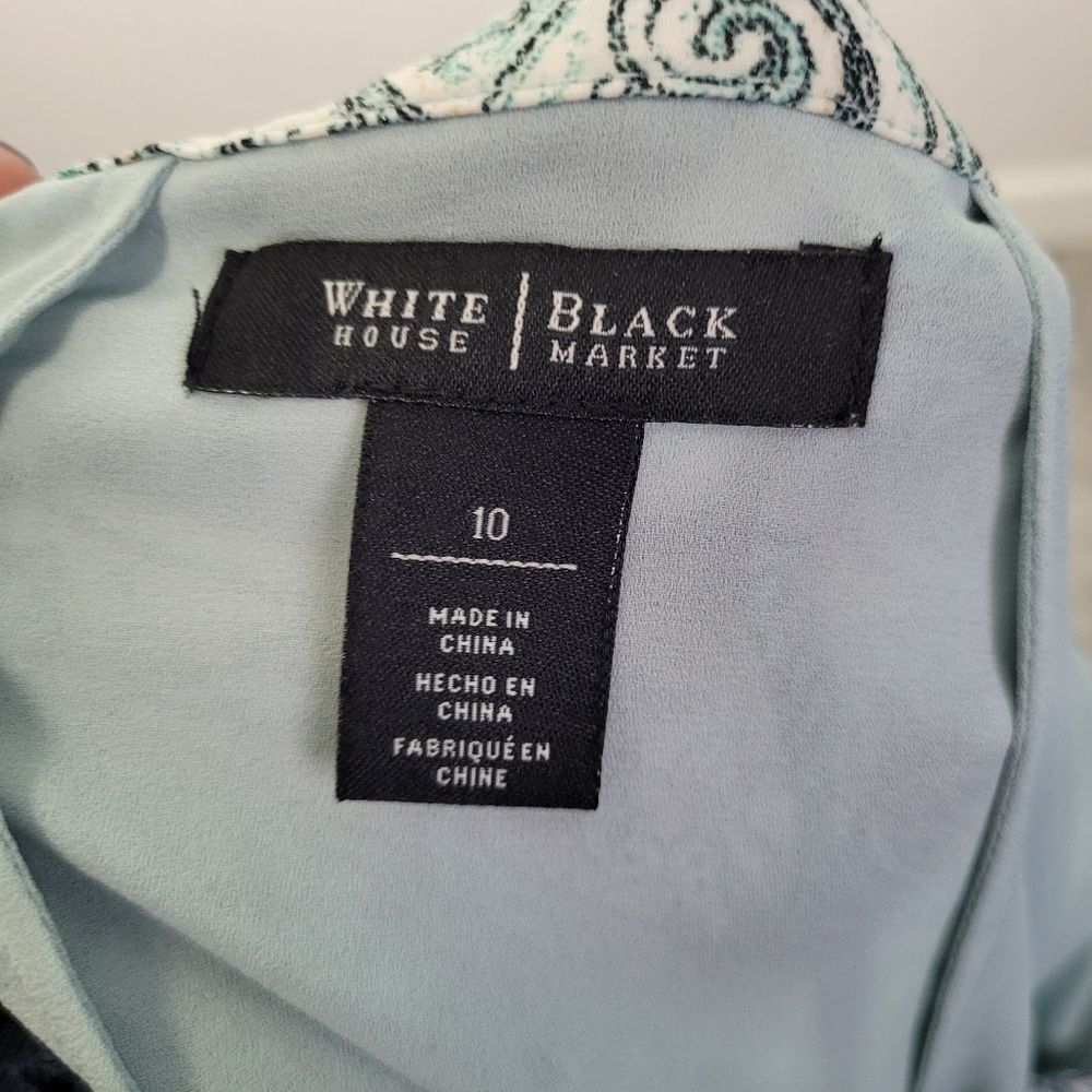 White House Black Market teal blue paisley abstract print flirty skirt size 10 - Picture 5 of 8